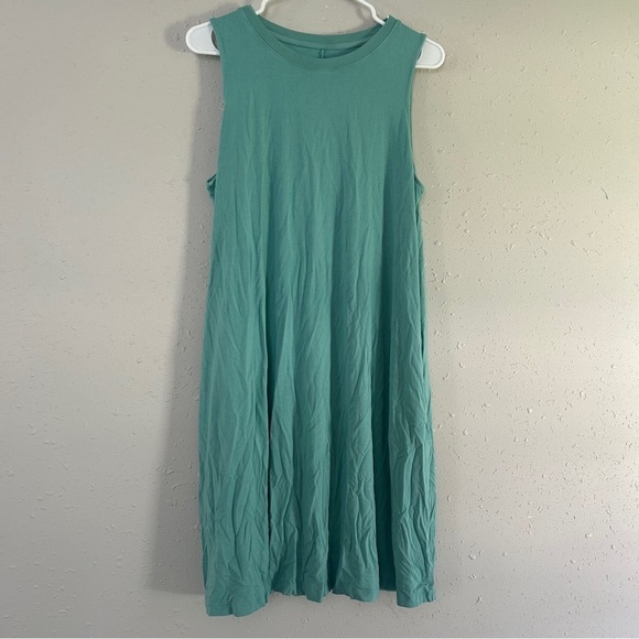 🦋 Time & Tru Green Sleeveless Shift Dress Pockets Comfy Casual Summer XL Stretch - Picture 1 of 7
